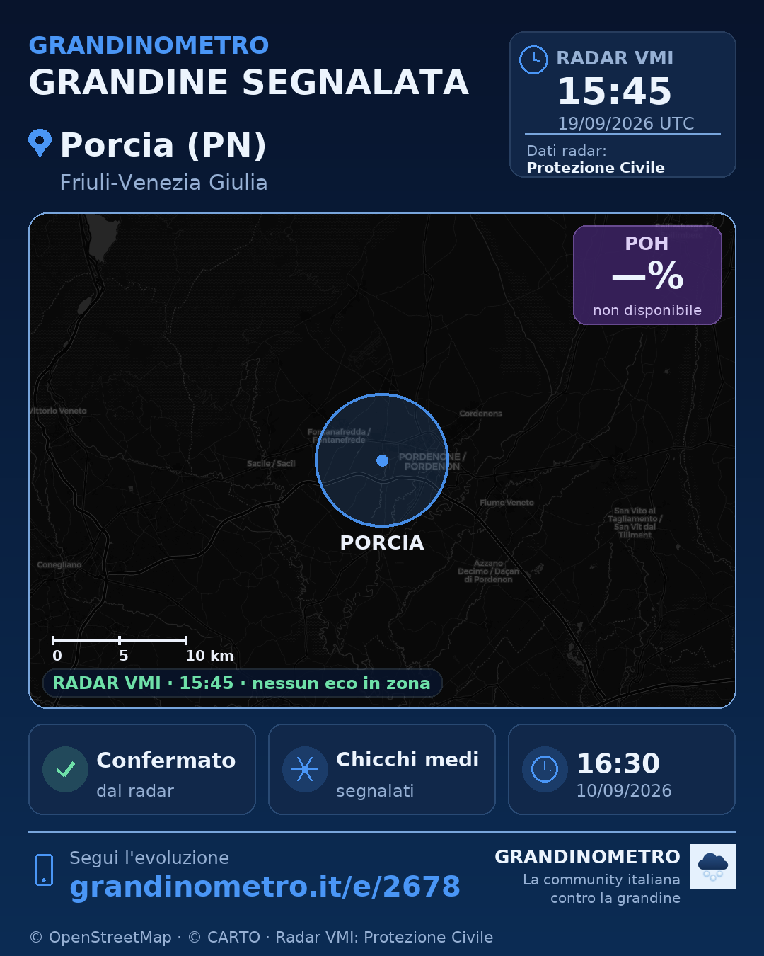 Mappa dell'evento: grandine a Porcia (PN)