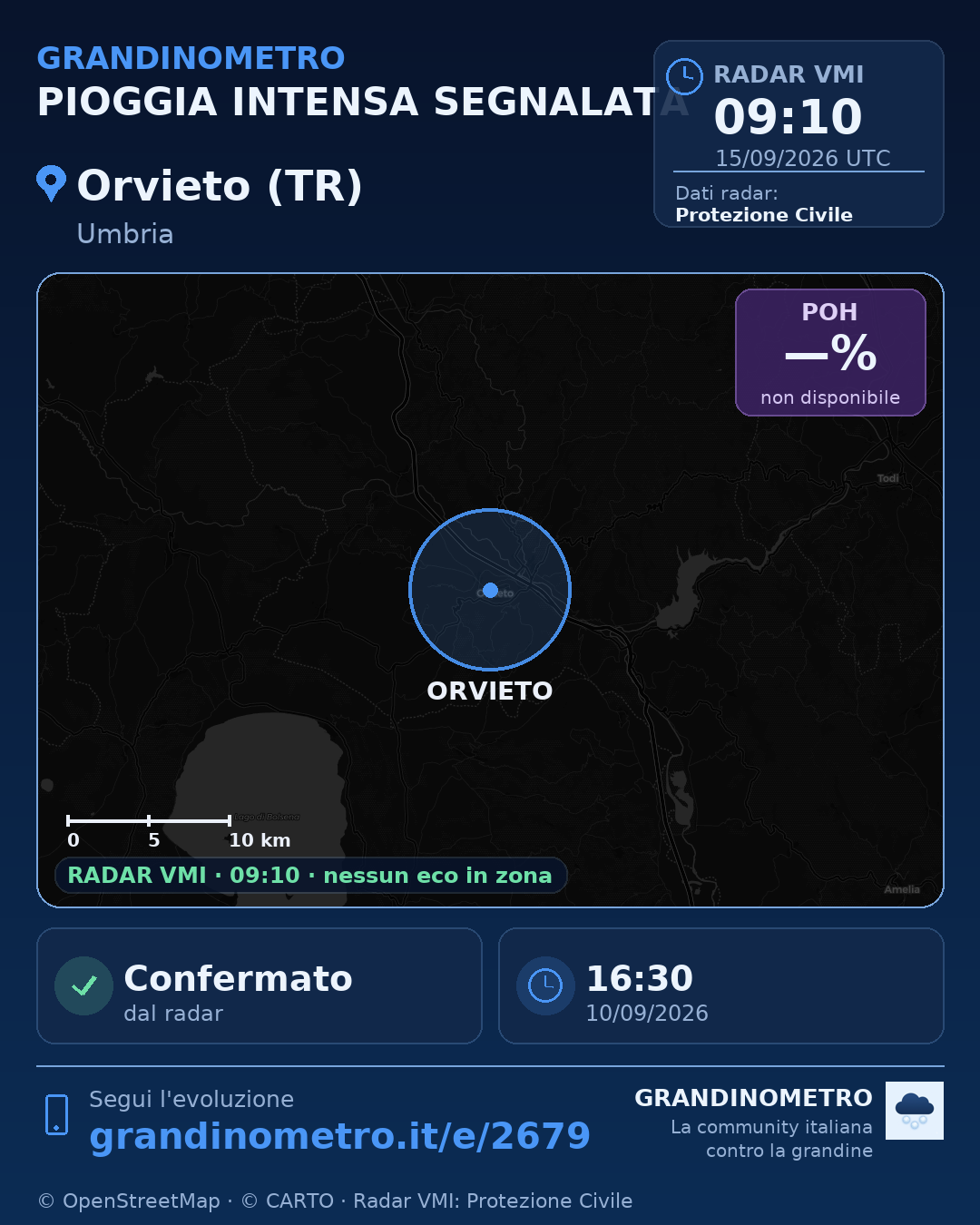 Mappa dell'evento: pioggia intensa a Orvieto (TR)