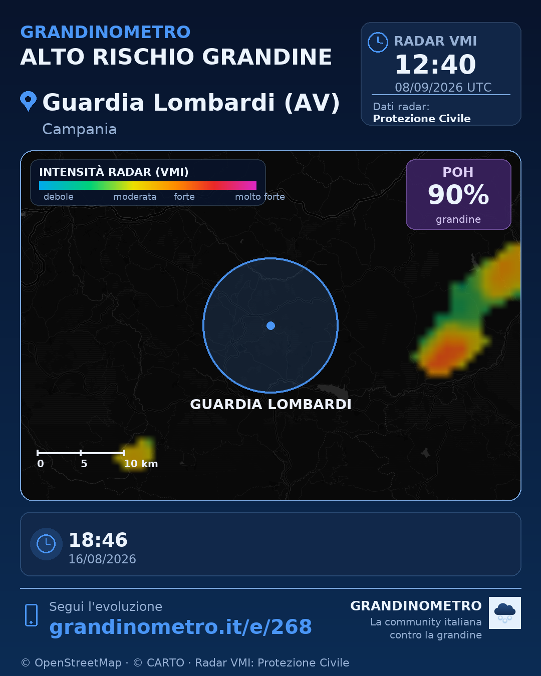 Mappa dell'evento: grandine a Guardia Lombardi (AV)