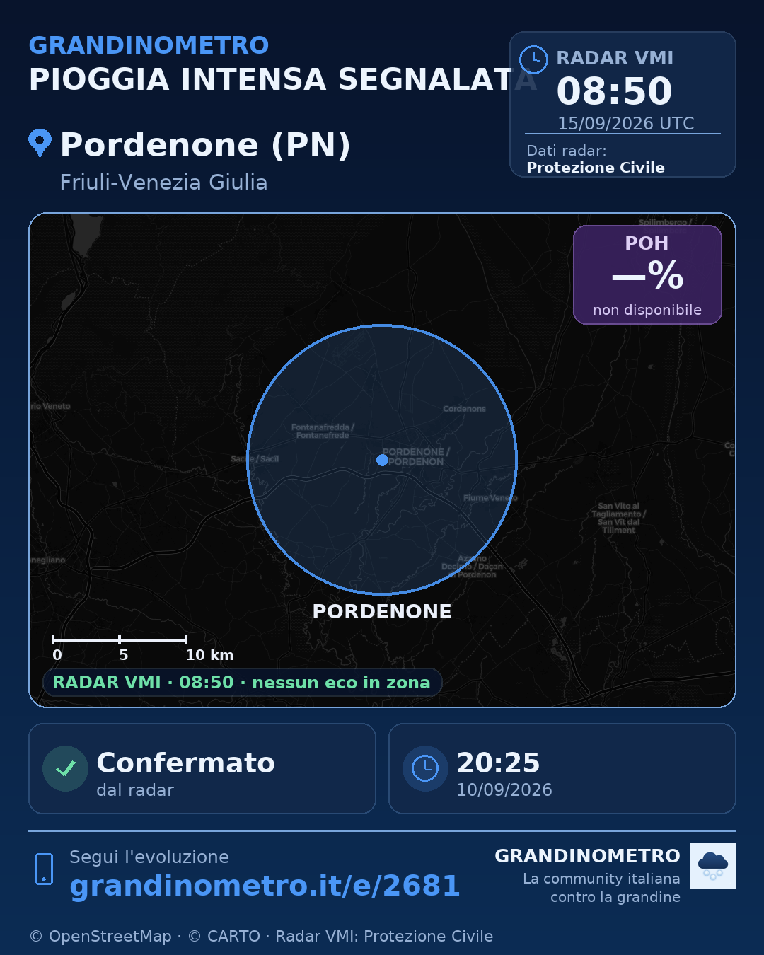 Mappa dell'evento: pioggia intensa a Pordenone (PN)