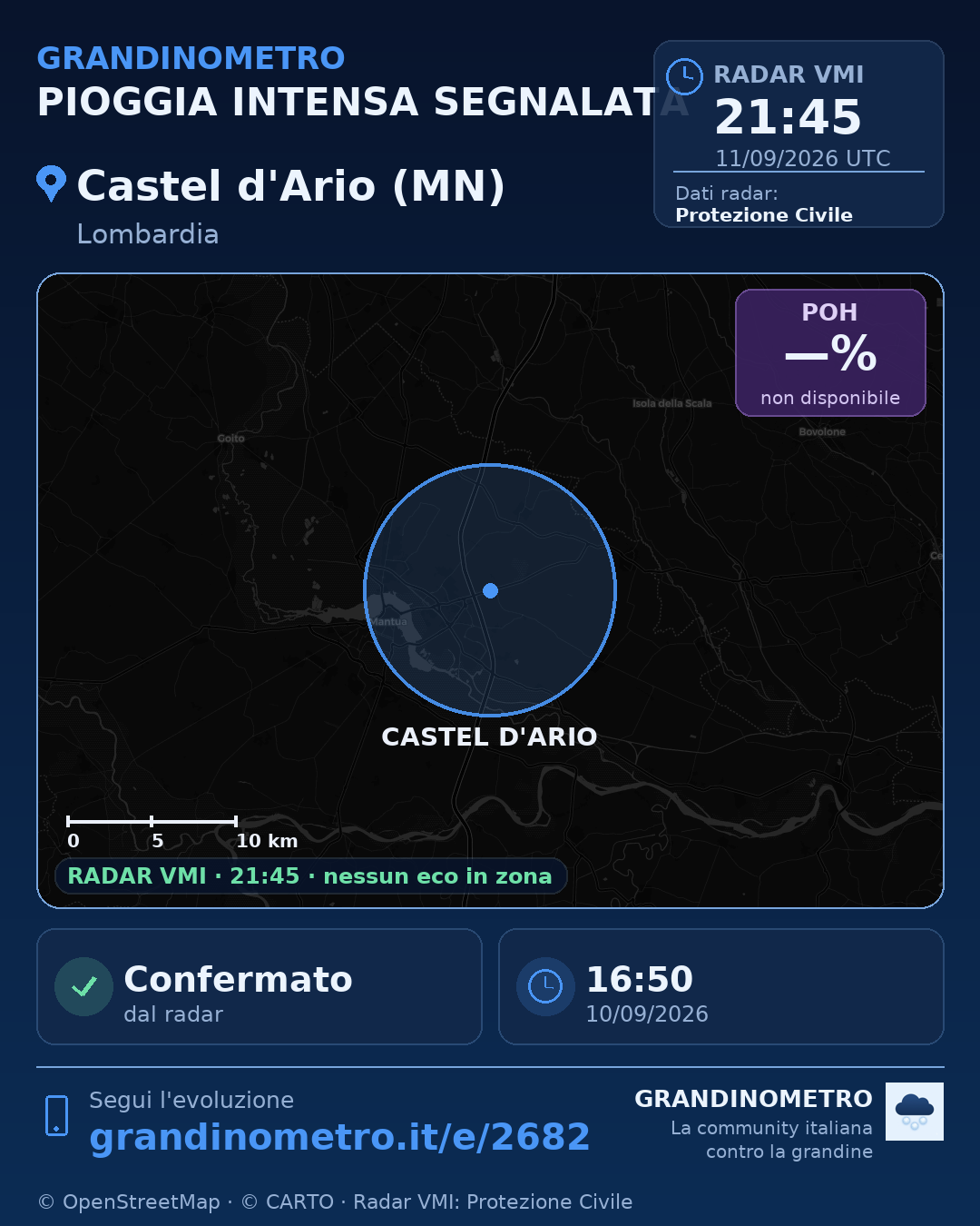 Mappa dell'evento: pioggia intensa a Castel d'Ario (MN)