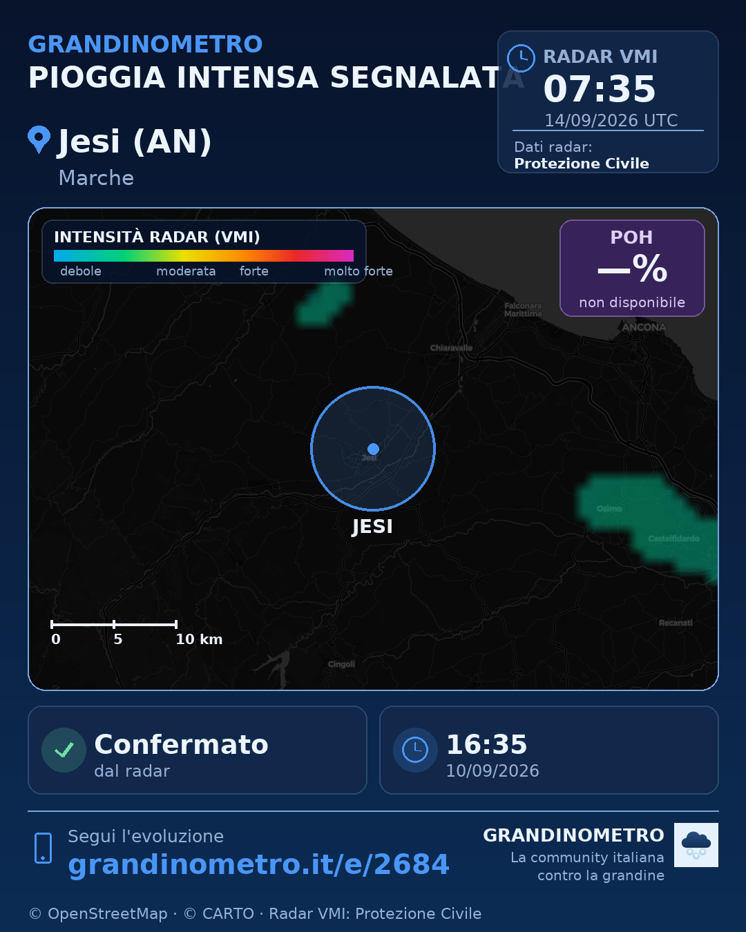 Mappa dell'evento: pioggia intensa a Jesi (AN)