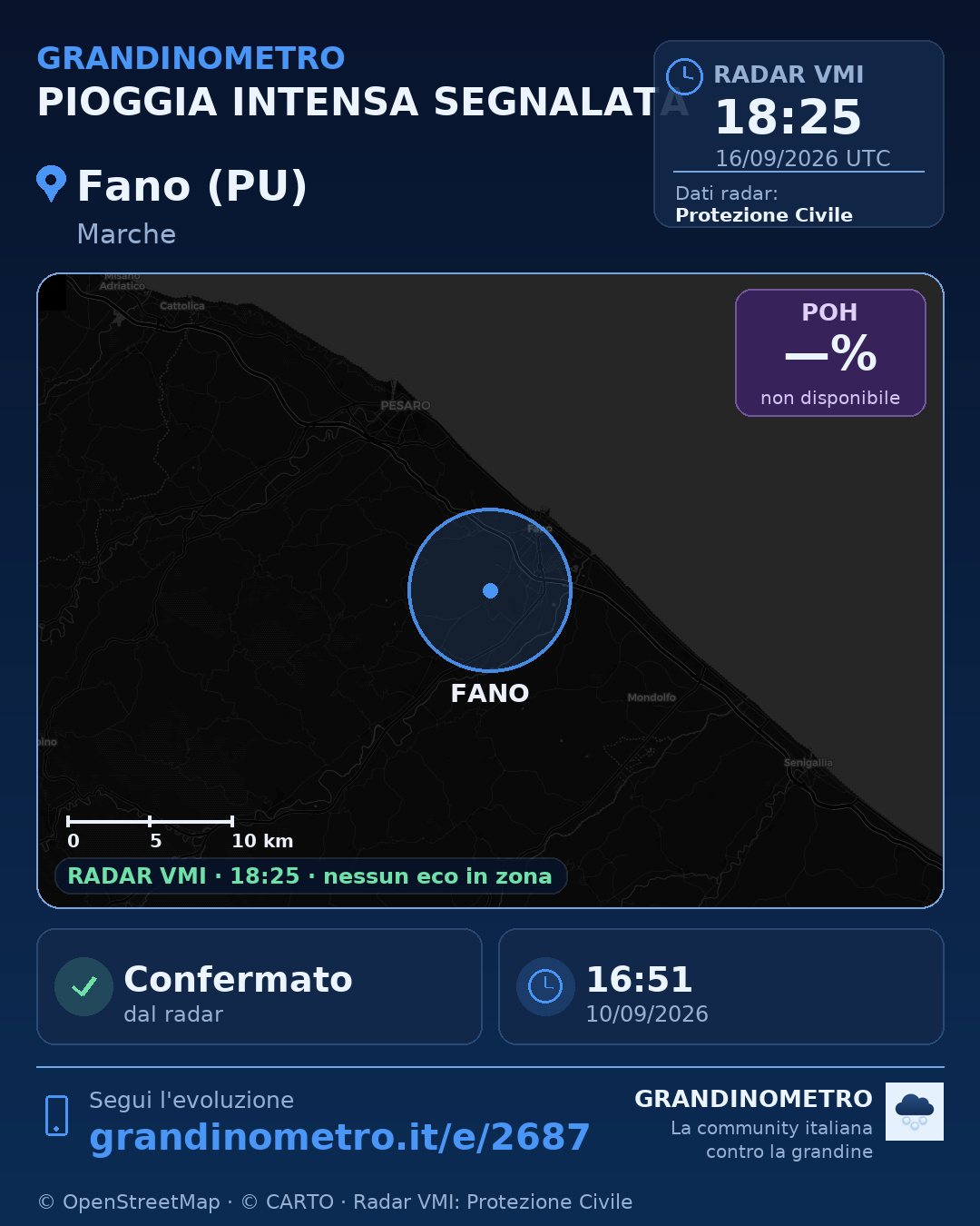 Mappa dell'evento: pioggia intensa a Fano (PU)