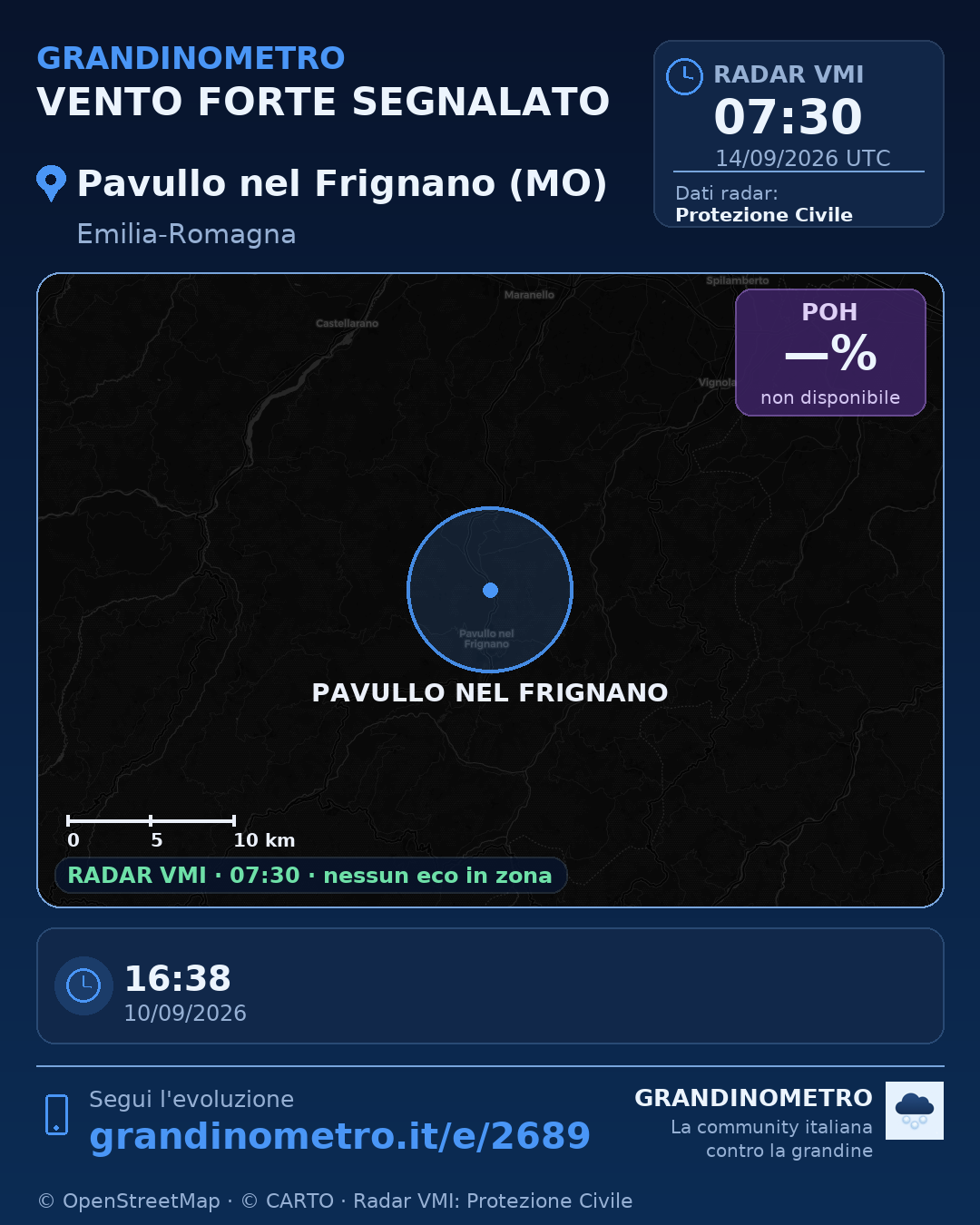 Mappa dell'evento: vento forte a Pavullo nel Frignano (MO)