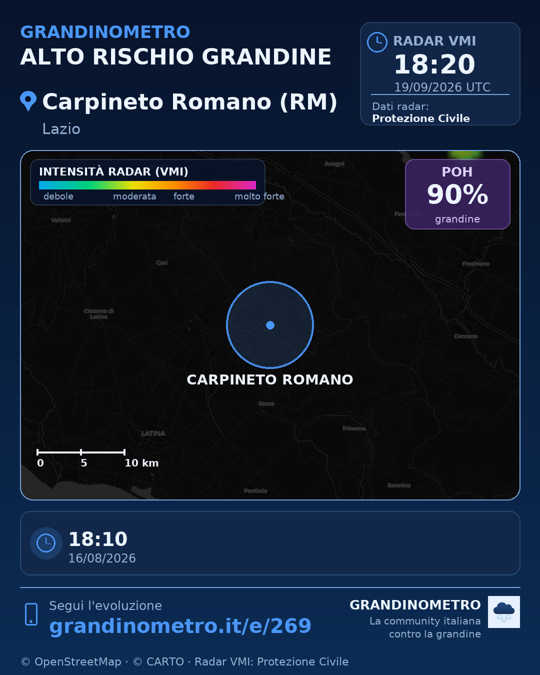 Mappa dell'evento: grandine a Carpineto Romano (RM)