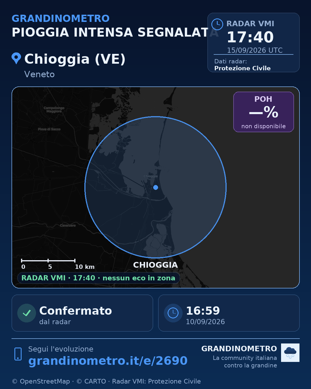 Mappa dell'evento: pioggia intensa a Chioggia (VE)