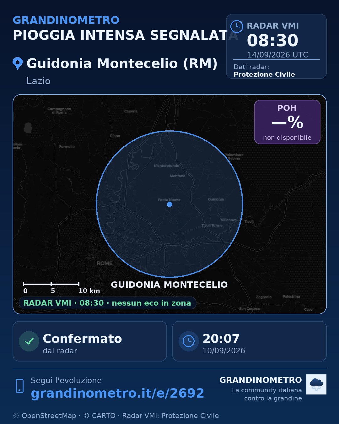Mappa dell'evento: pioggia intensa a Guidonia Montecelio (RM)