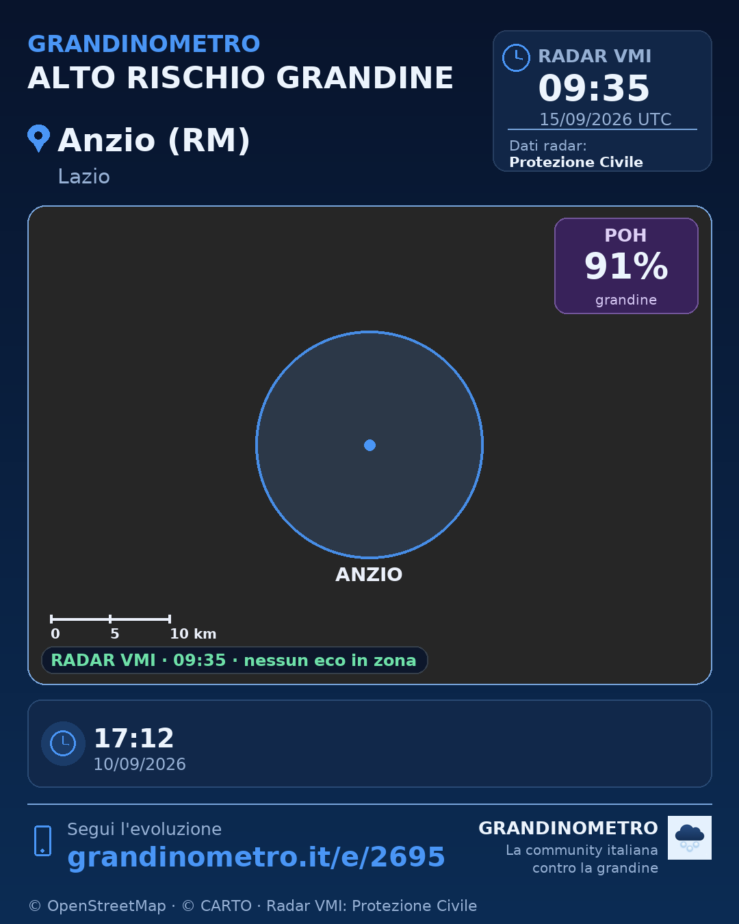 Mappa dell'evento: grandine ad Anzio (RM)