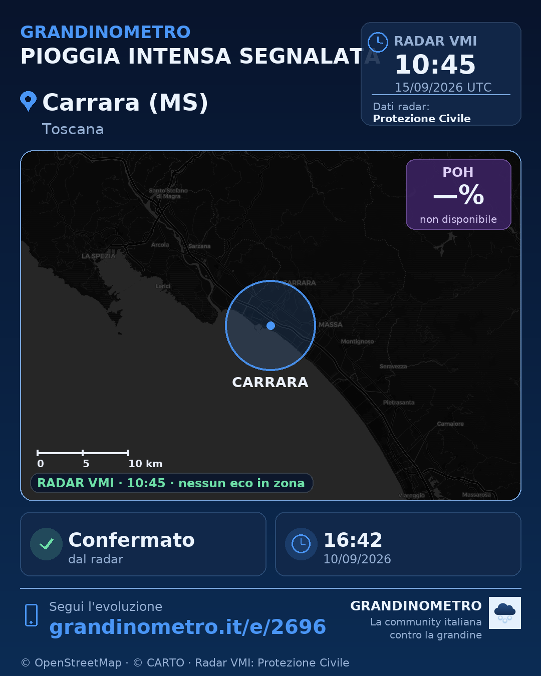 Mappa dell'evento: pioggia intensa a Carrara (MS)
