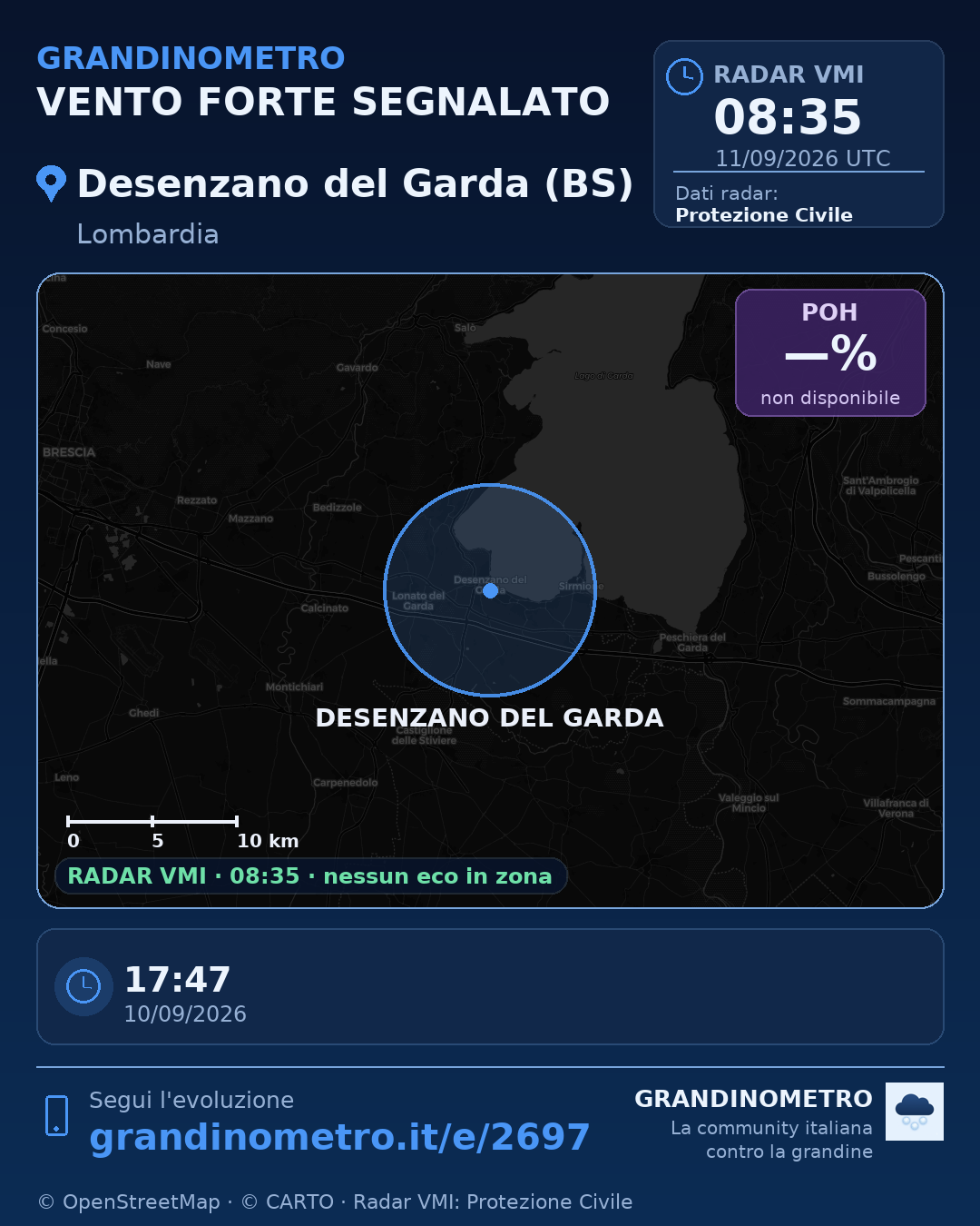 Mappa dell'evento: vento forte a Desenzano del Garda (BS)