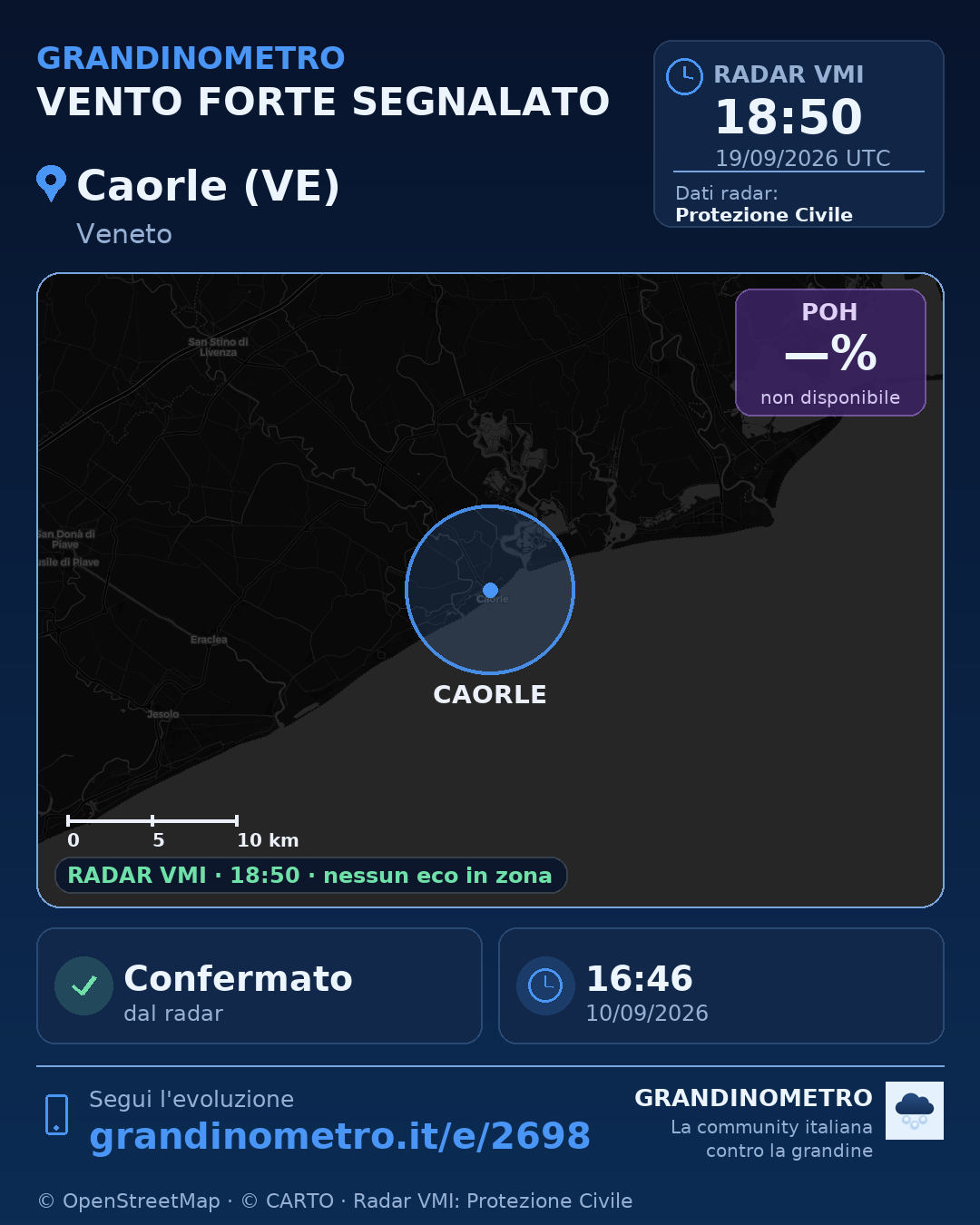 Mappa dell'evento: vento forte a Caorle (VE)
