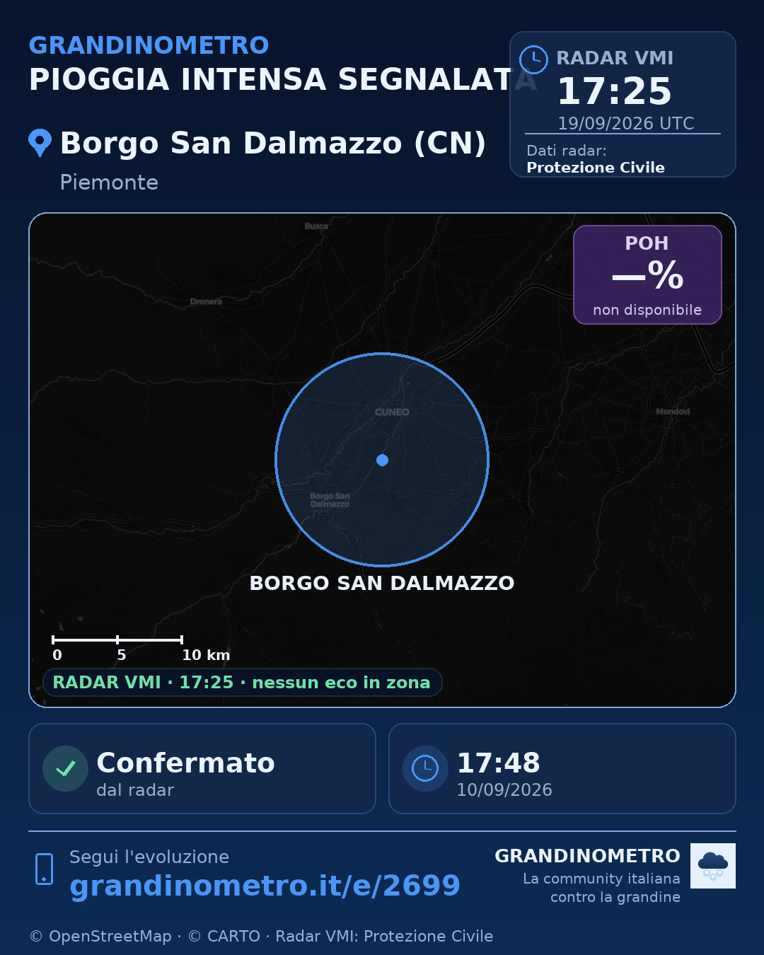Mappa dell'evento: pioggia intensa a Borgo San Dalmazzo (CN)