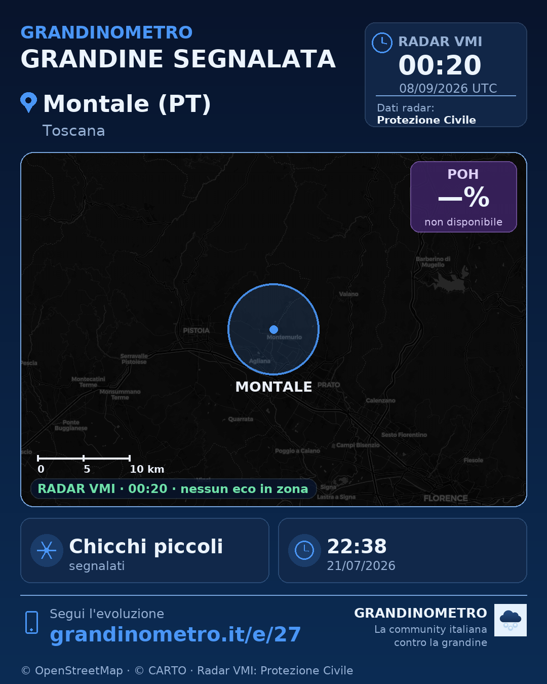 Mappa dell'evento: grandine a Montale (PT)
