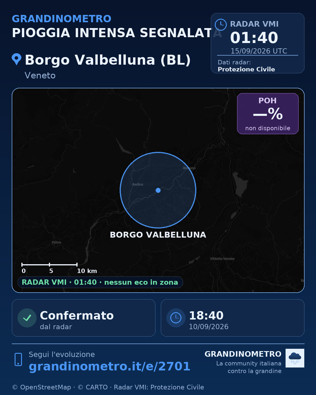 Mappa dell'evento: pioggia intensa a Borgo Valbelluna (BL)