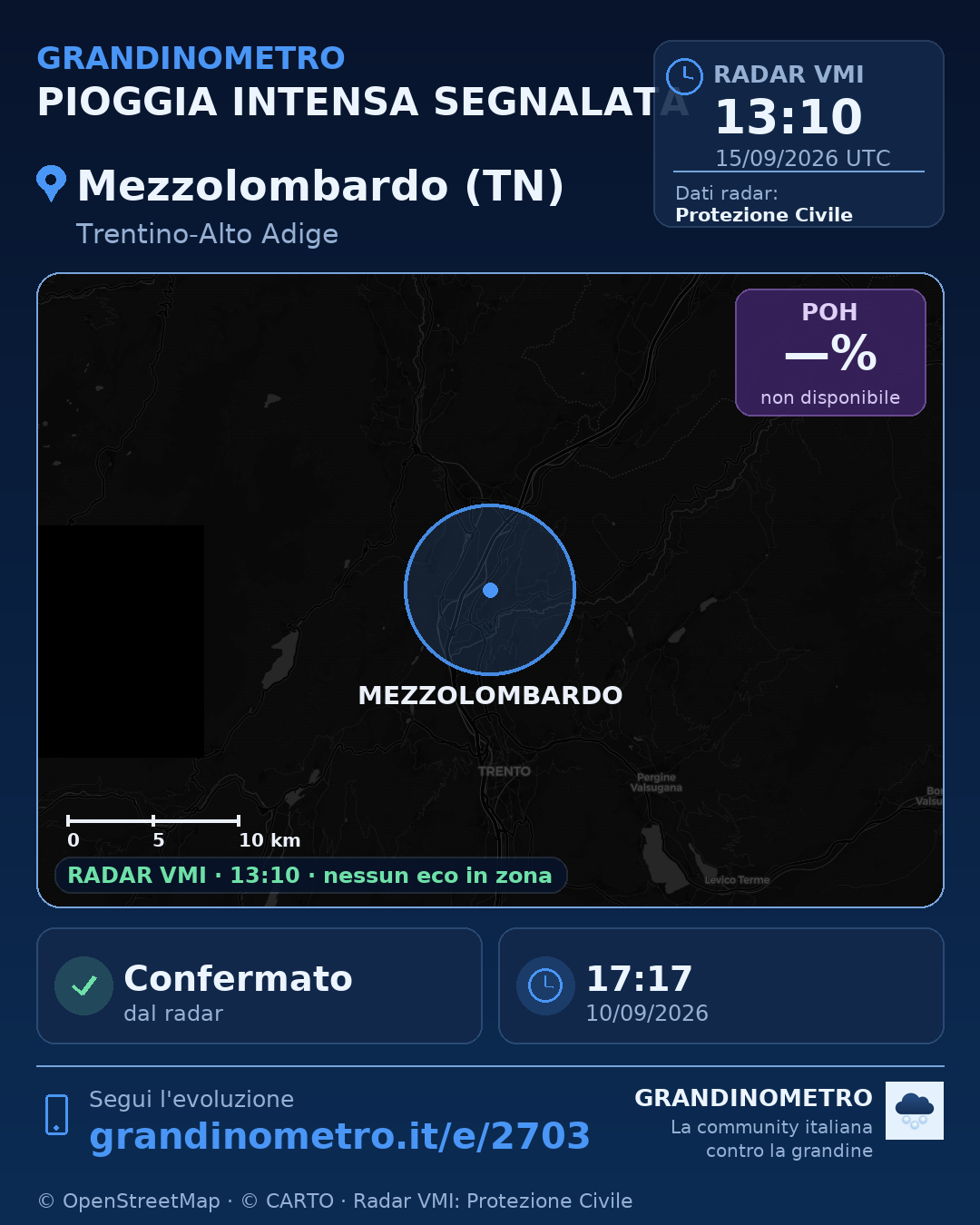 Mappa dell'evento: pioggia intensa a Mezzolombardo (TN)