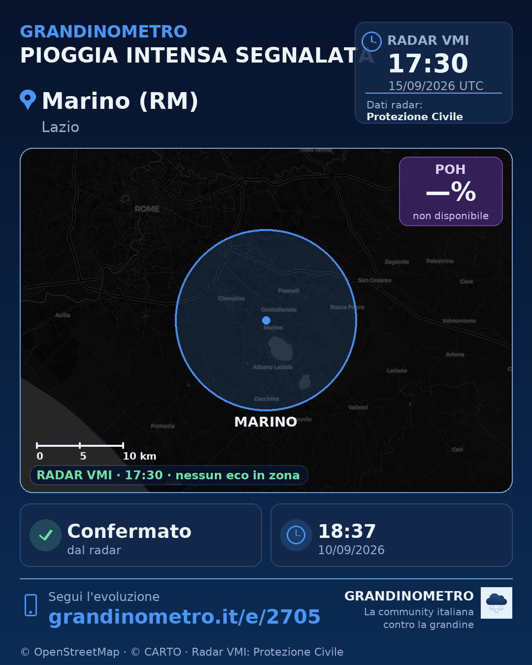 Mappa dell'evento: pioggia intensa a Marino (RM)