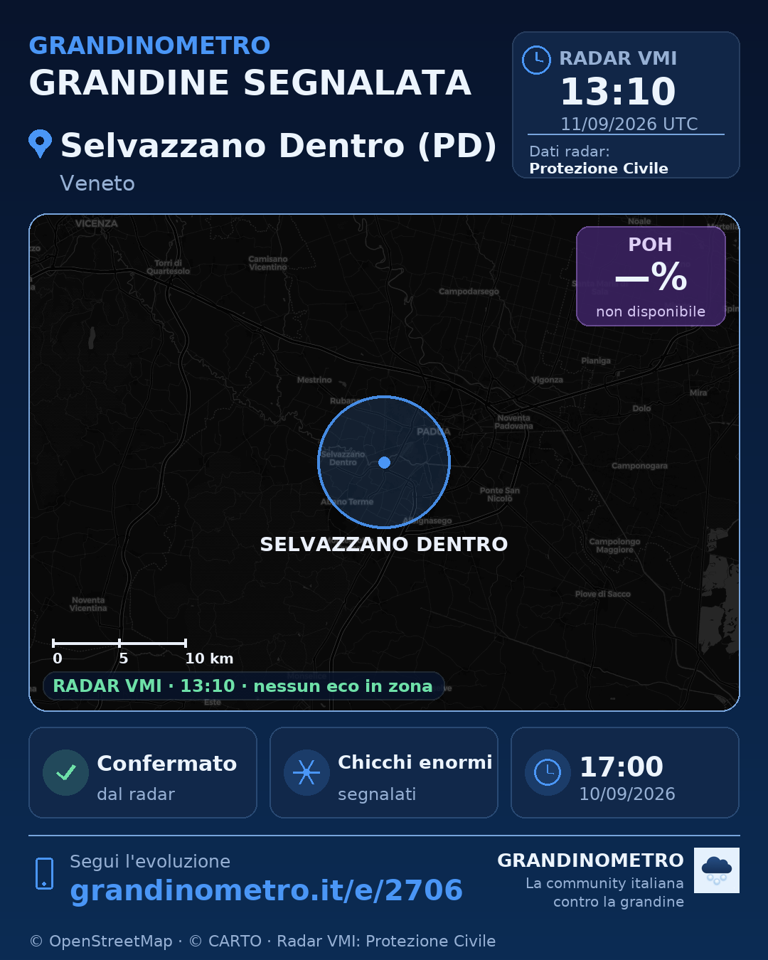 Mappa dell'evento: grandine a Selvazzano Dentro (PD)