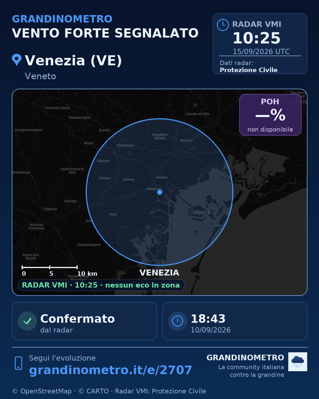 Mappa dell'evento: vento forte a Venezia (VE)