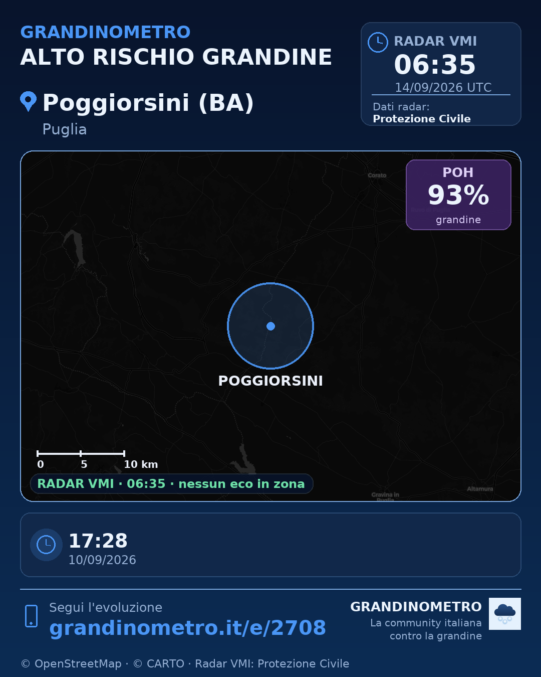 Mappa dell'evento: grandine a Poggiorsini (BA)