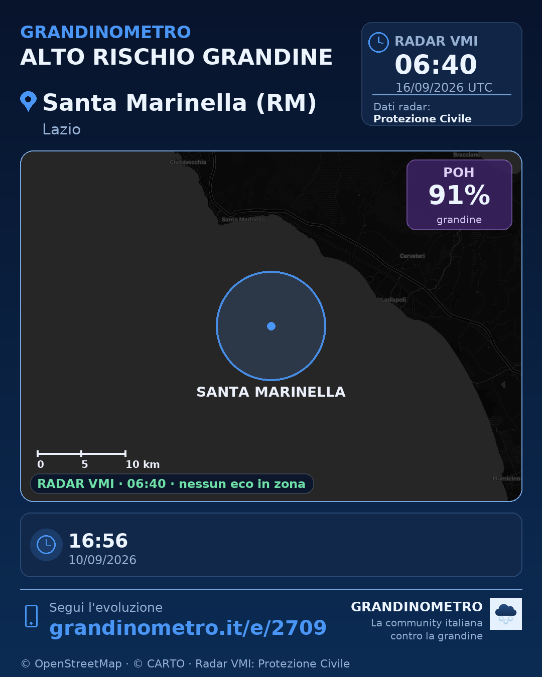 Mappa dell'evento: grandine a Santa Marinella (RM)
