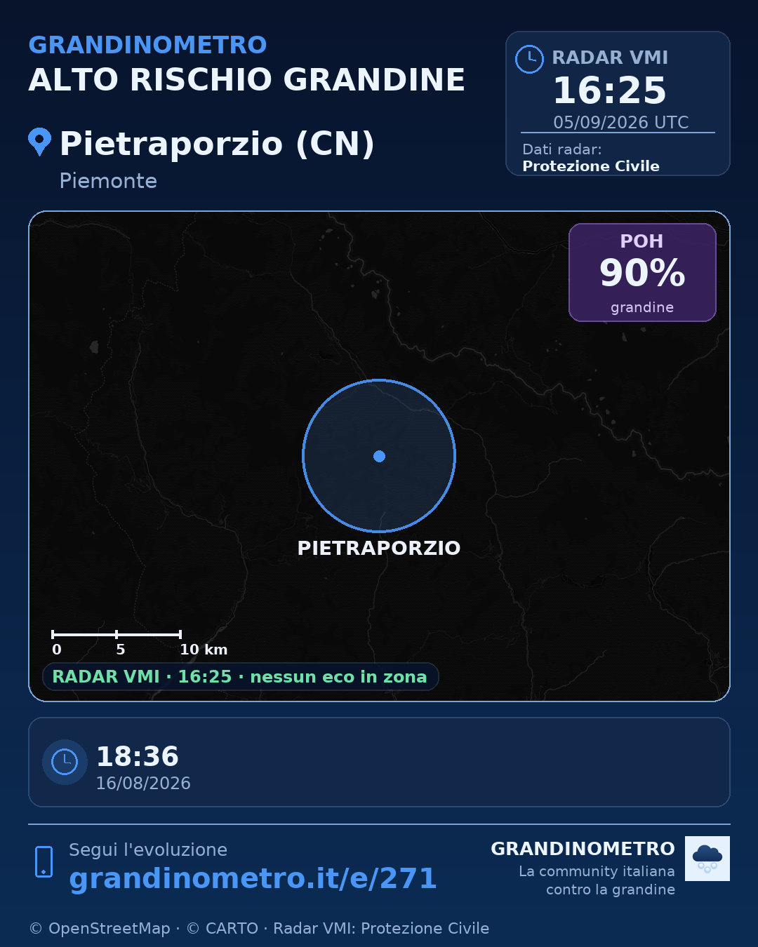Mappa dell'evento: grandine a Pietraporzio (CN)