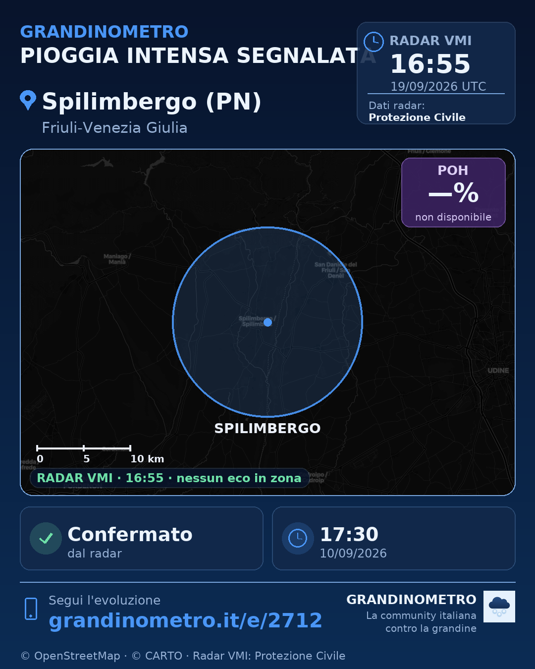 Mappa dell'evento: pioggia intensa a Spilimbergo (PN)