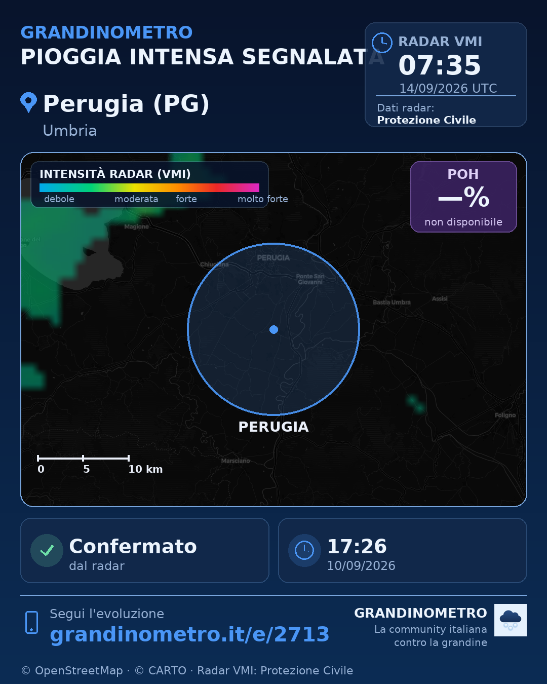 Mappa dell'evento: pioggia intensa a Perugia (PG)