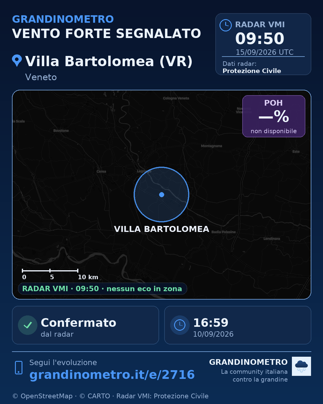 Mappa dell'evento: vento forte a Villa Bartolomea (VR)