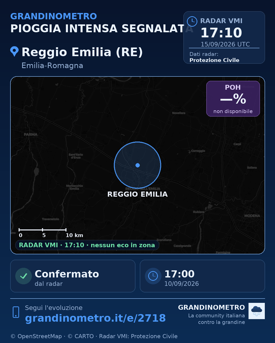Mappa dell'evento: pioggia intensa a Reggio Emilia (RE)