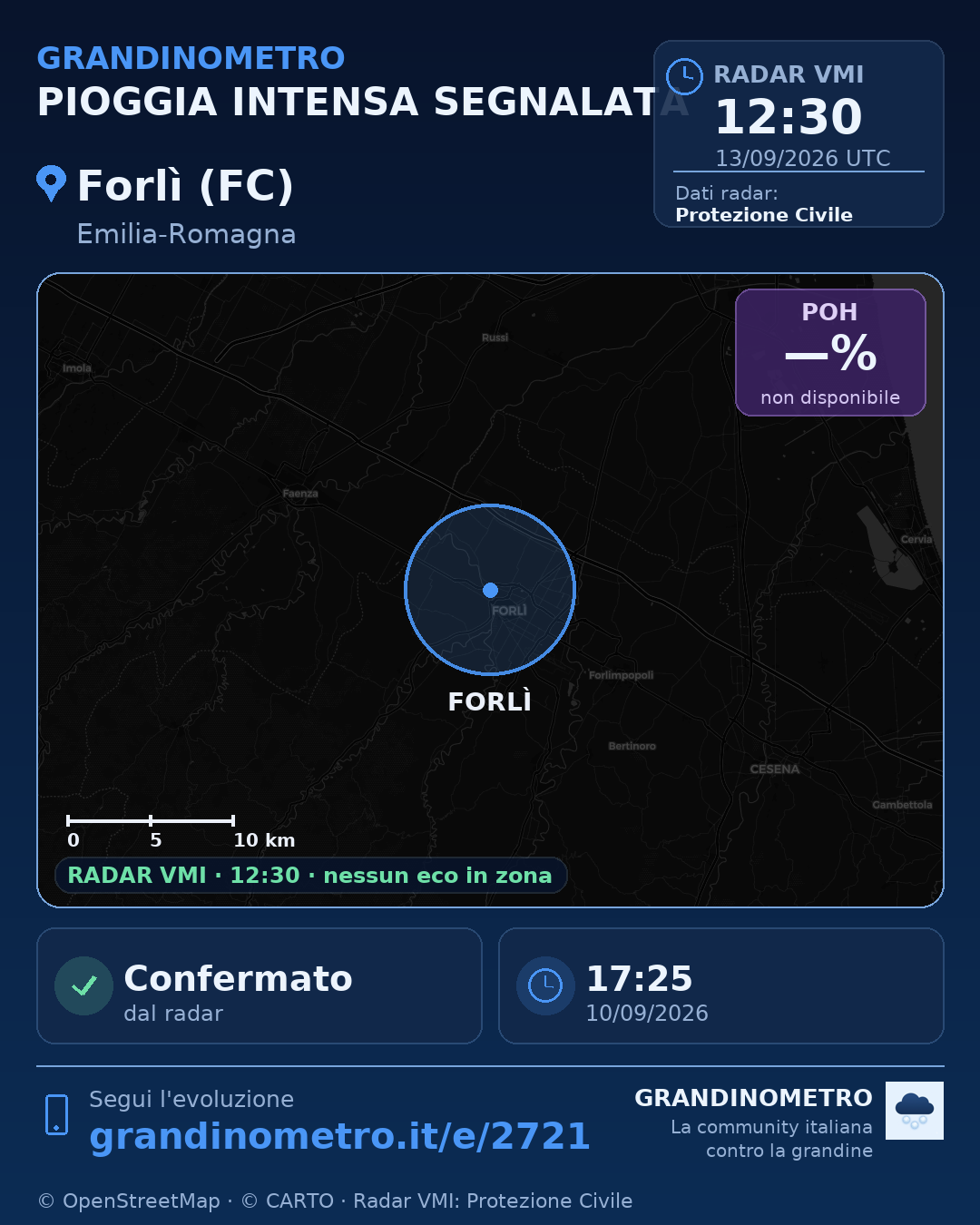 Mappa dell'evento: pioggia intensa a Forlì (FC)