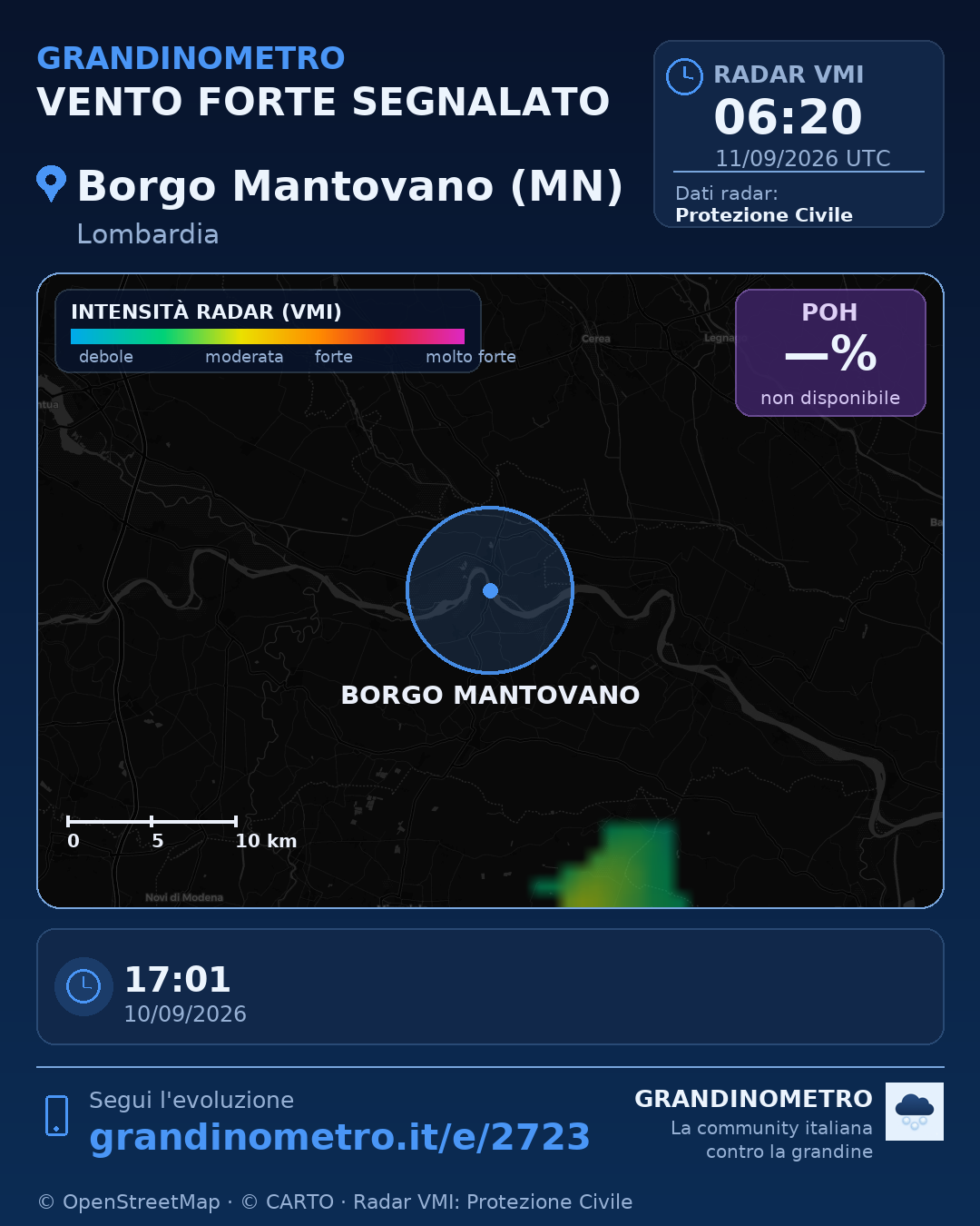 Mappa dell'evento: vento forte a Borgo Mantovano (MN)