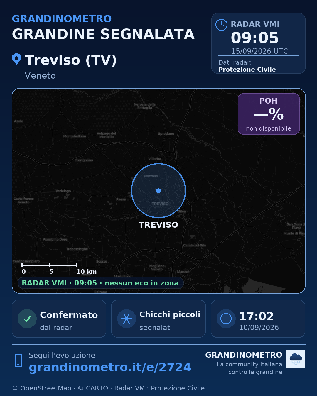 Mappa dell'evento: grandine a Treviso (TV)
