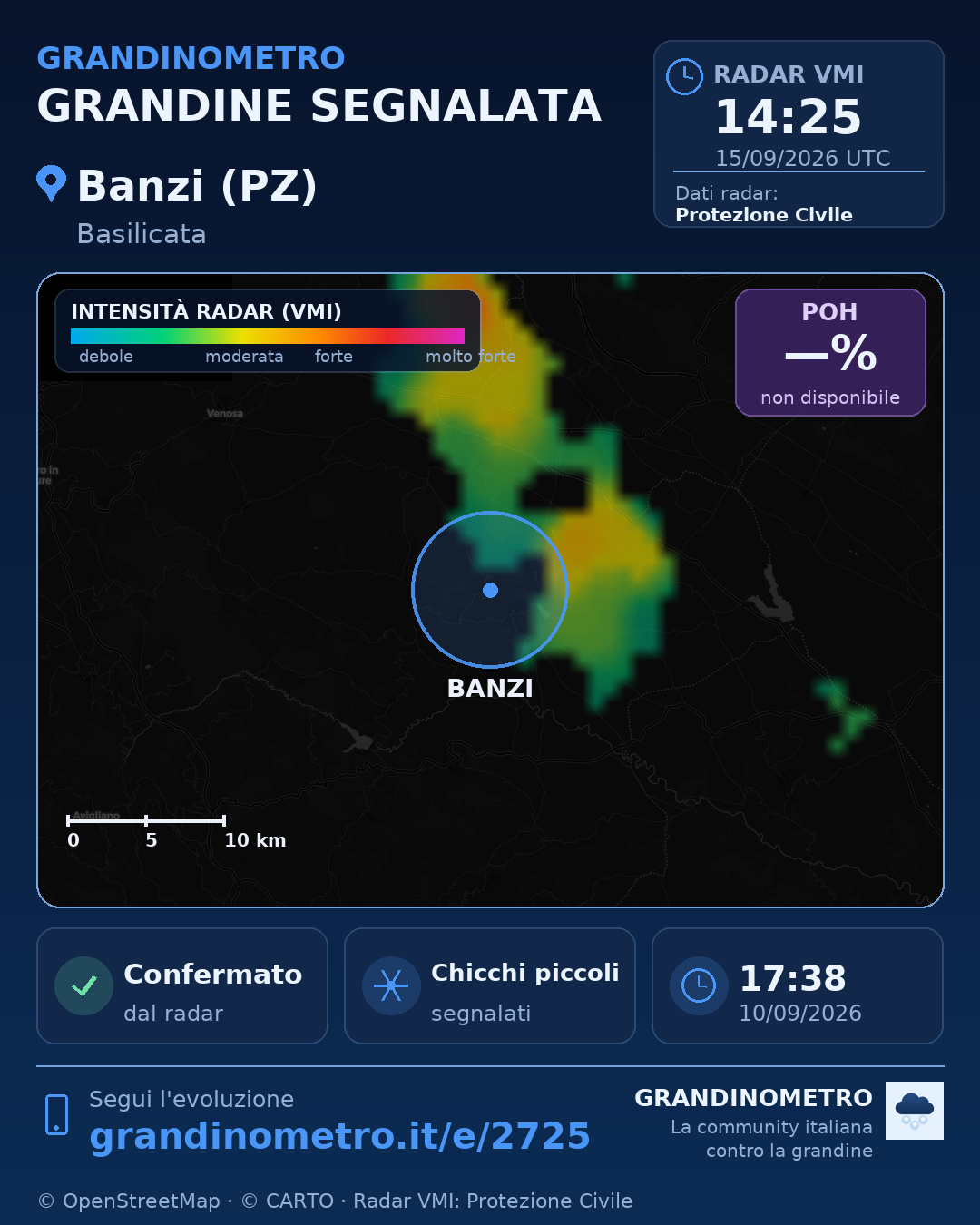 Mappa dell'evento: grandine a Banzi (PZ)