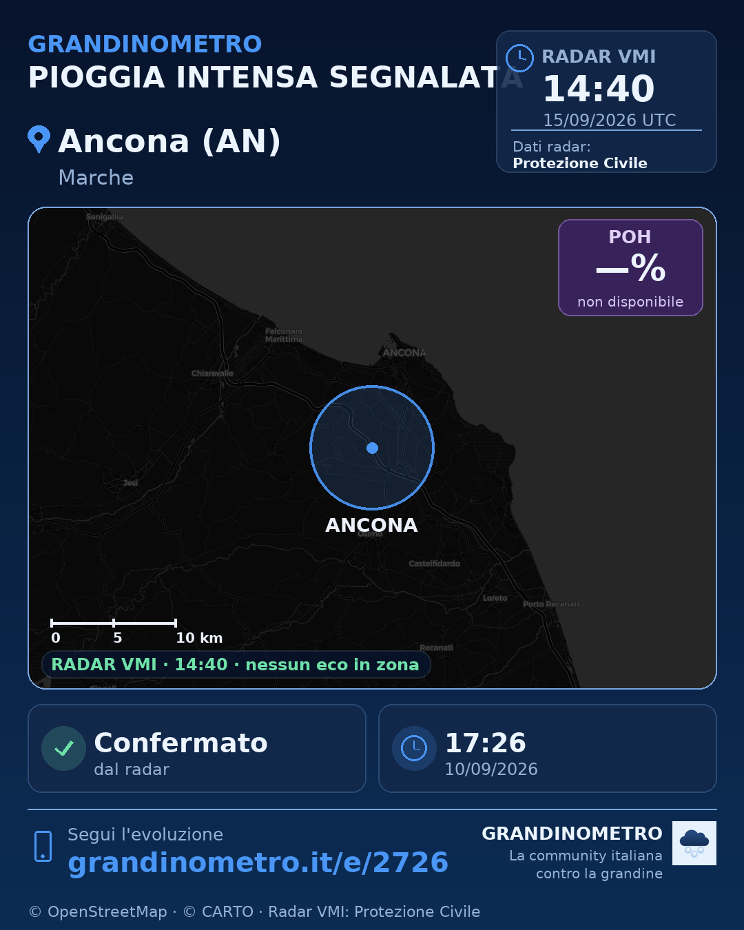 Mappa dell'evento: pioggia intensa ad Ancona (AN)