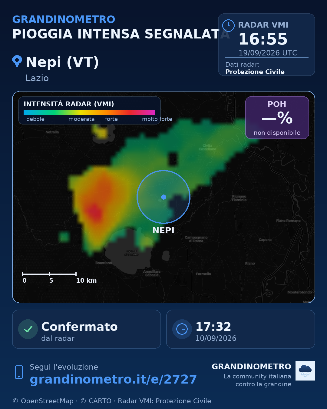 Mappa dell'evento: pioggia intensa a Nepi (VT)