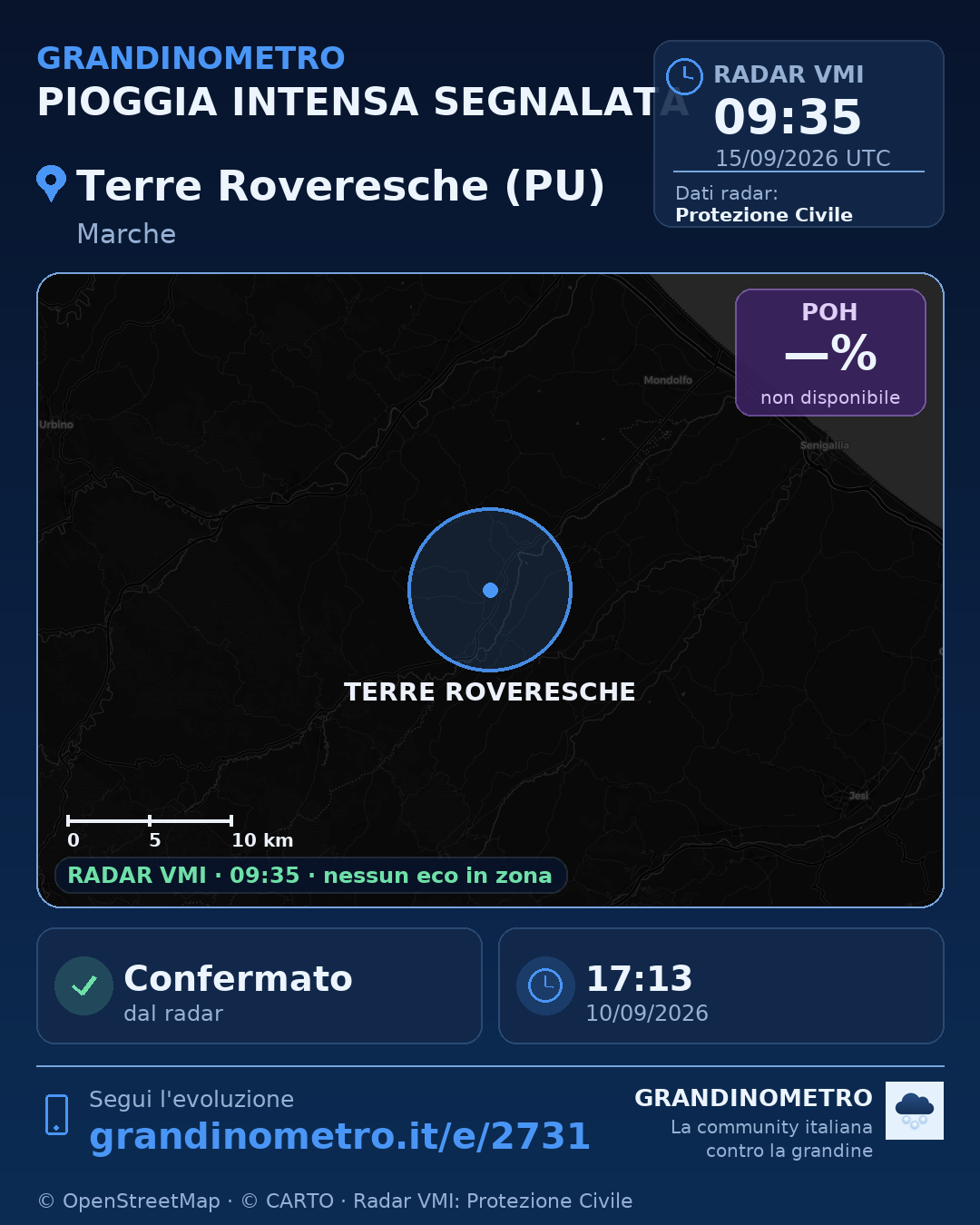 Mappa dell'evento: pioggia intensa a Terre Roveresche (PU)