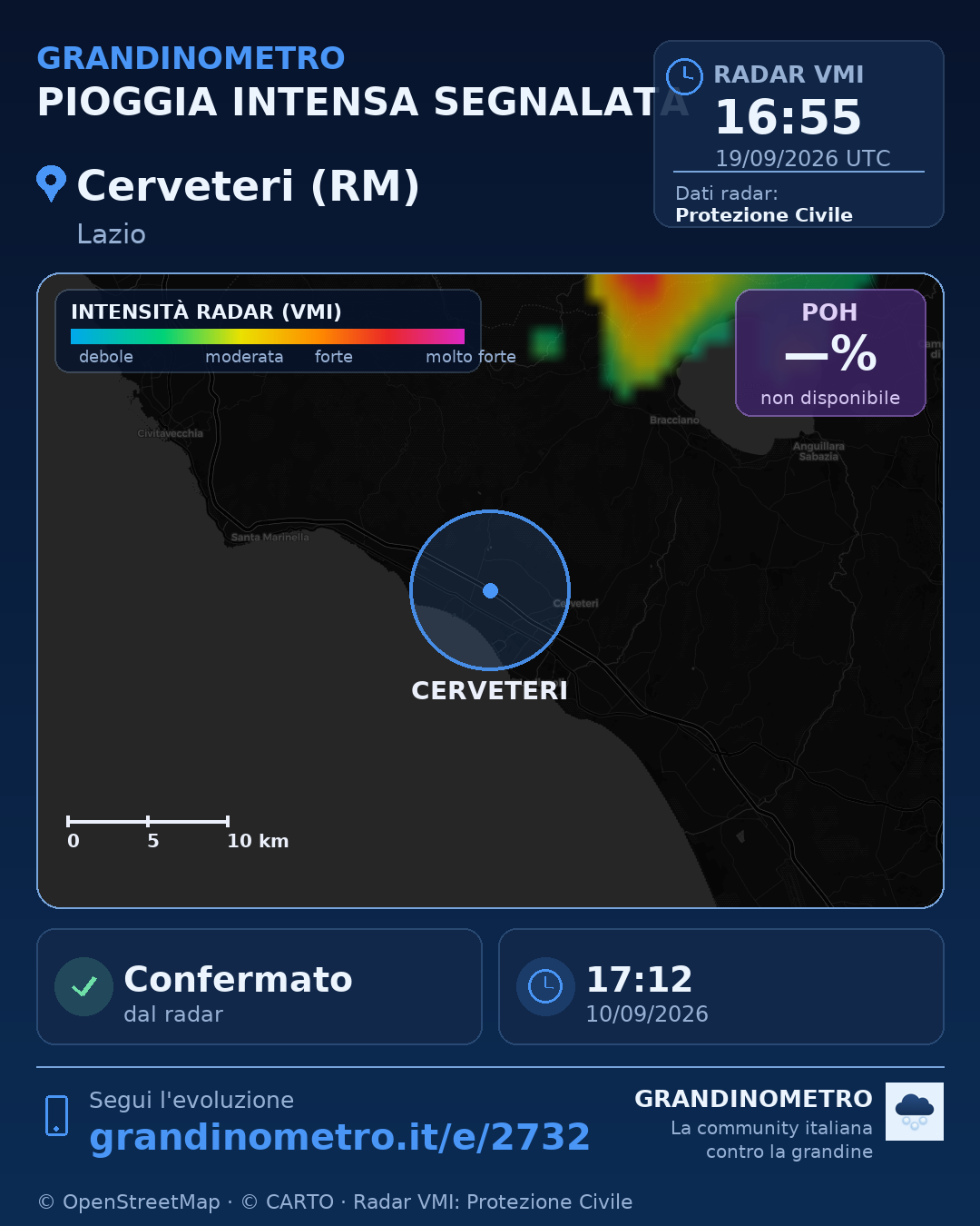 Mappa dell'evento: pioggia intensa a Cerveteri (RM)