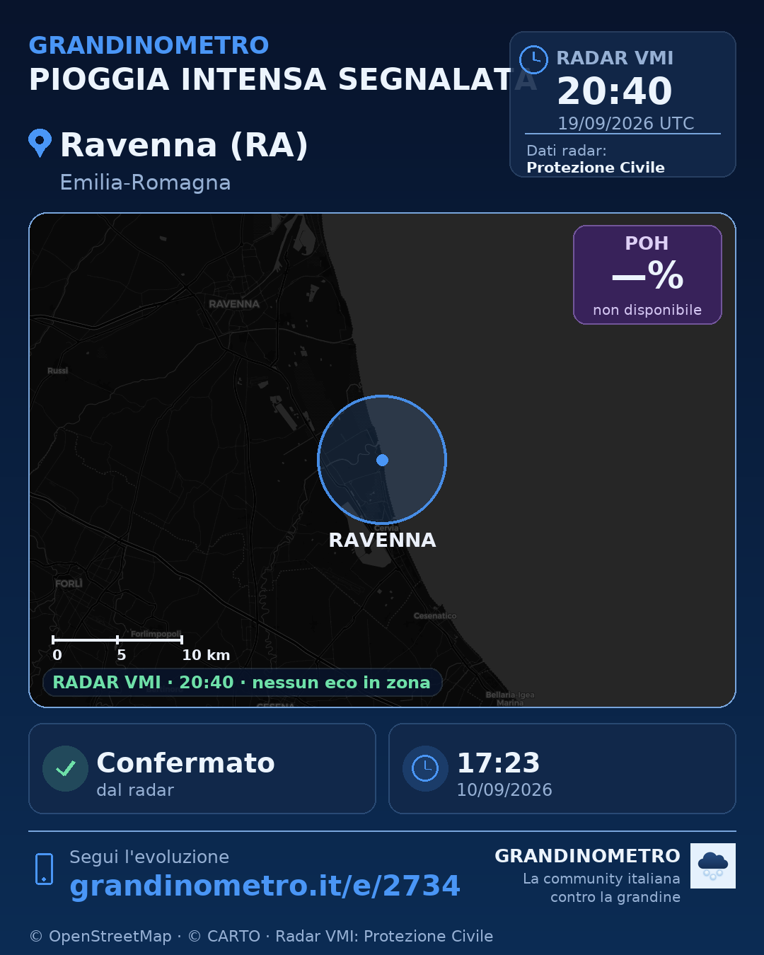 Mappa dell'evento: pioggia intensa a Ravenna (RA)