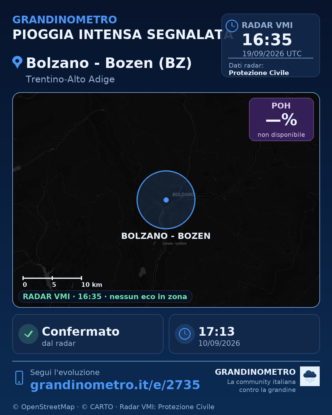 Mappa dell'evento: pioggia intensa a Bolzano - Bozen (BZ)