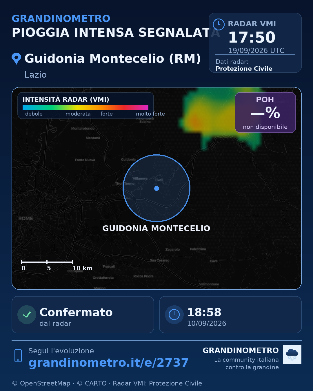 Mappa dell'evento: pioggia intensa a Guidonia Montecelio (RM)