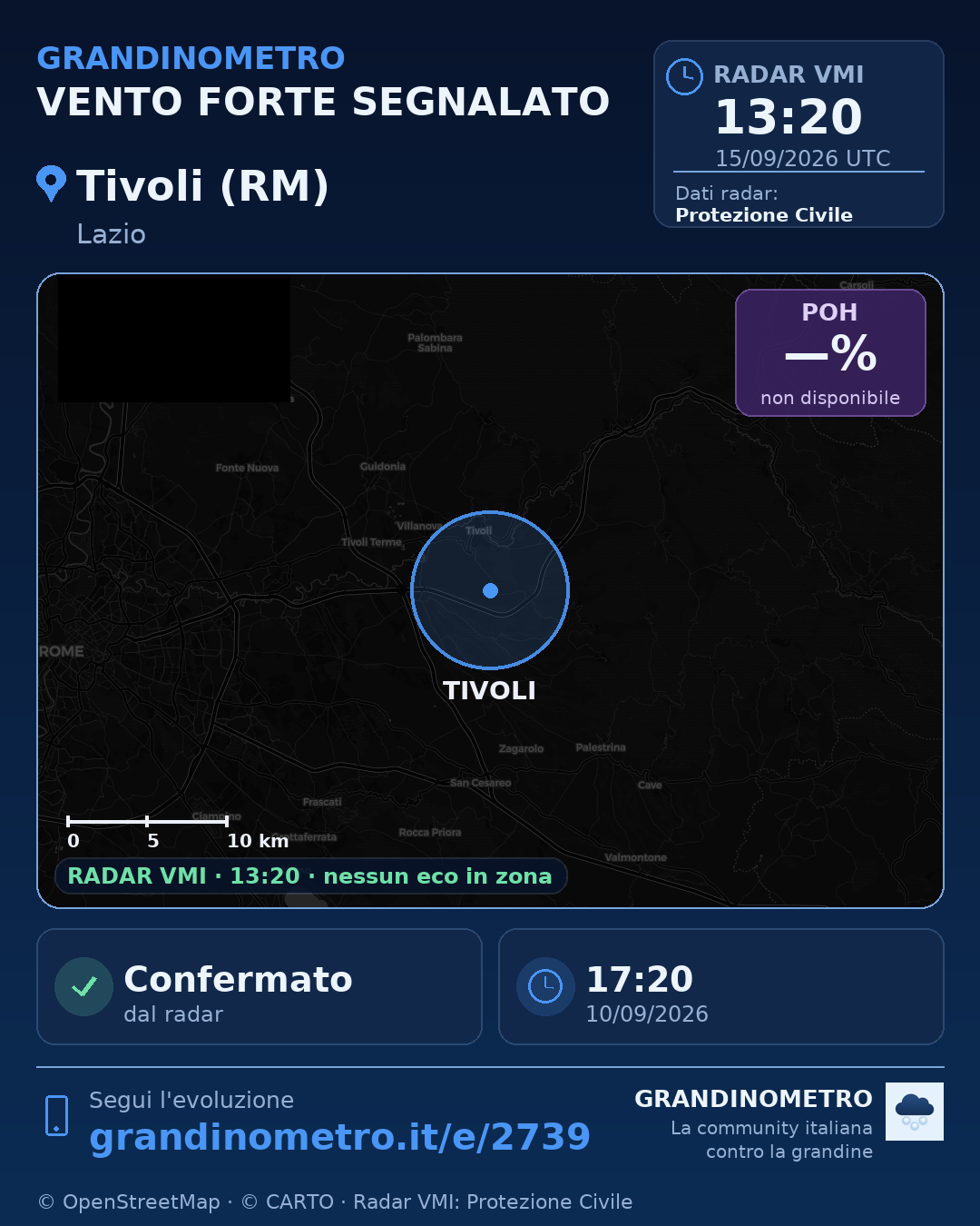 Mappa dell'evento: vento forte a Tivoli (RM)