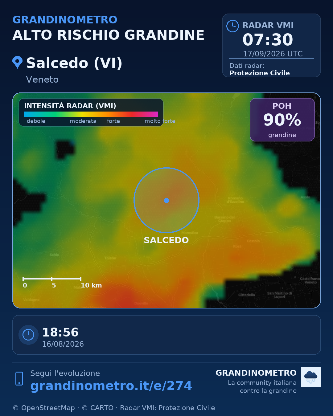 Mappa dell'evento: grandine a Salcedo (VI)