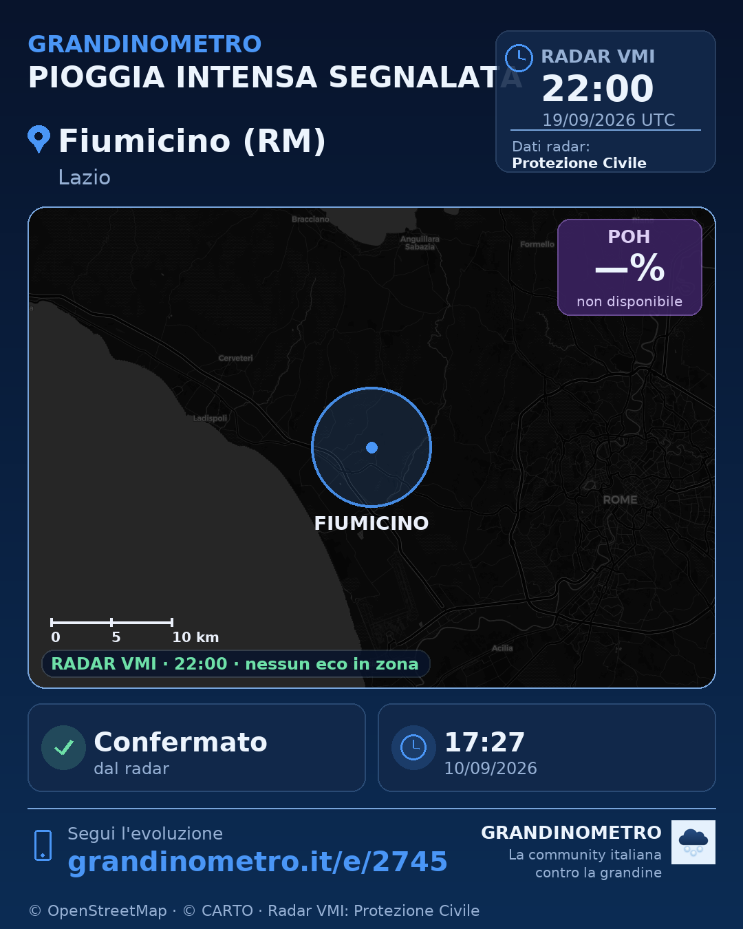 Mappa dell'evento: pioggia intensa a Fiumicino (RM)