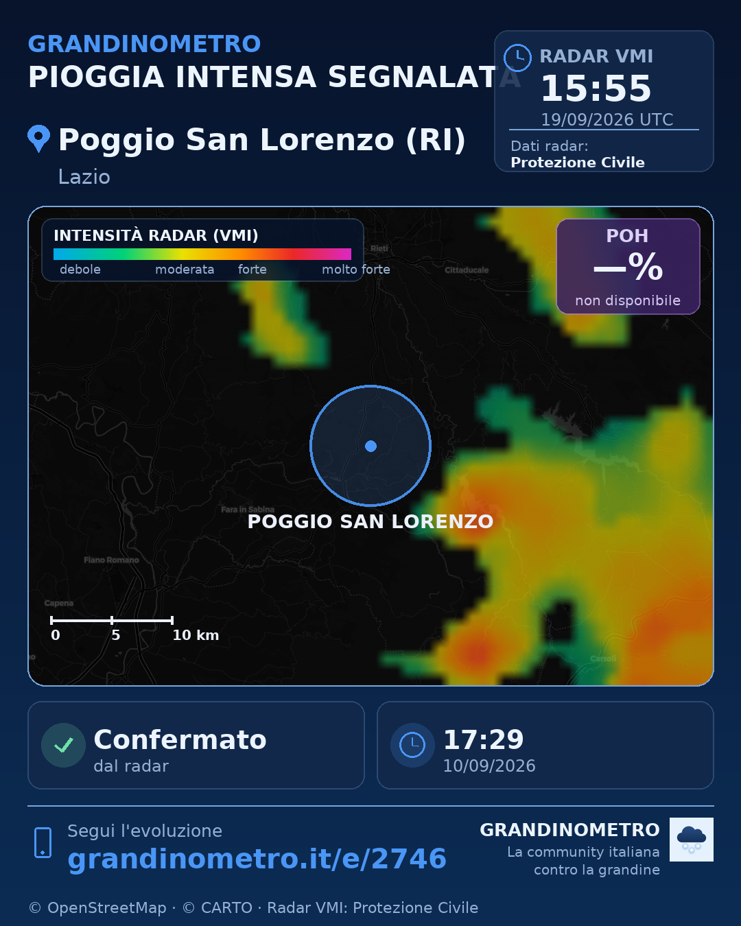 Mappa dell'evento: pioggia intensa a Poggio San Lorenzo (RI)
