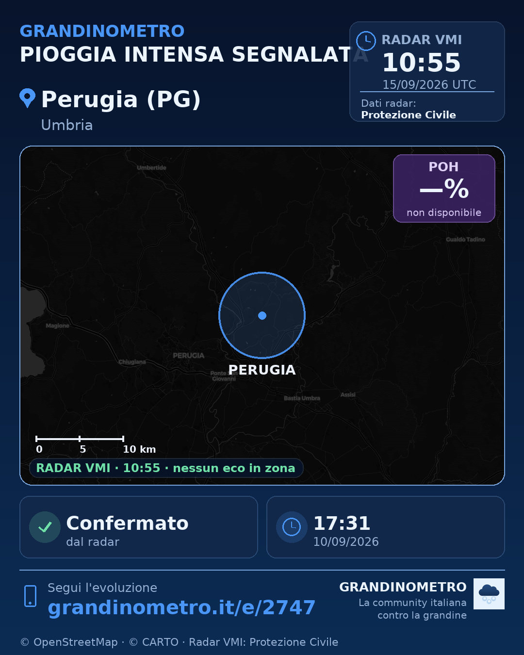 Mappa dell'evento: pioggia intensa a Perugia (PG)