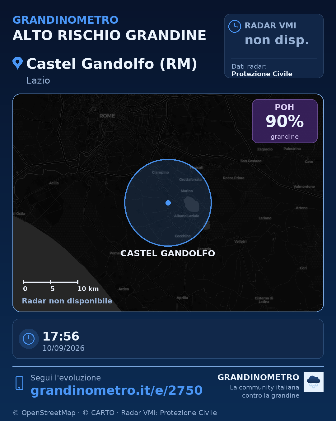 Mappa dell'evento: grandine a Castel Gandolfo (RM)