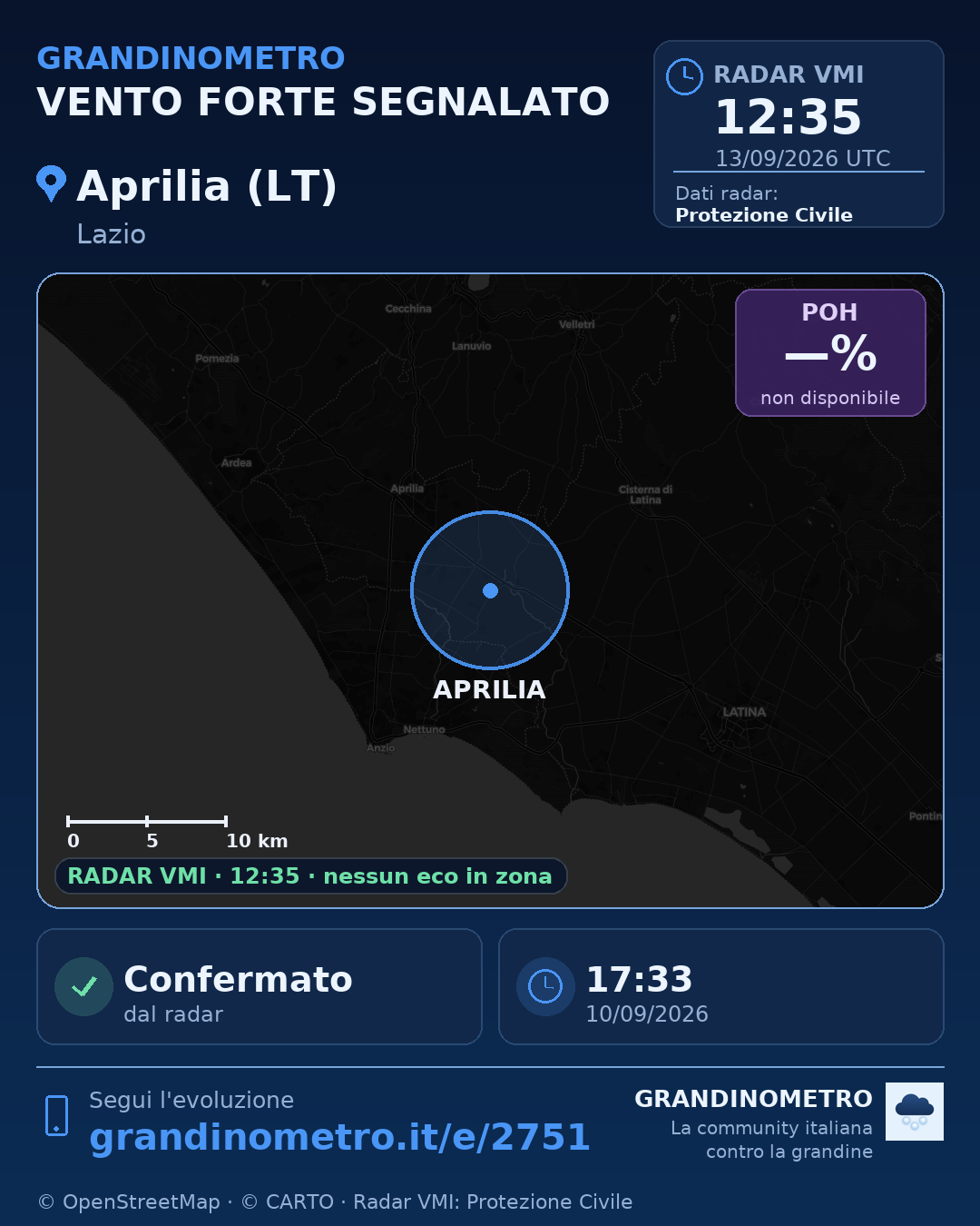 Mappa dell'evento: vento forte ad Aprilia (LT)