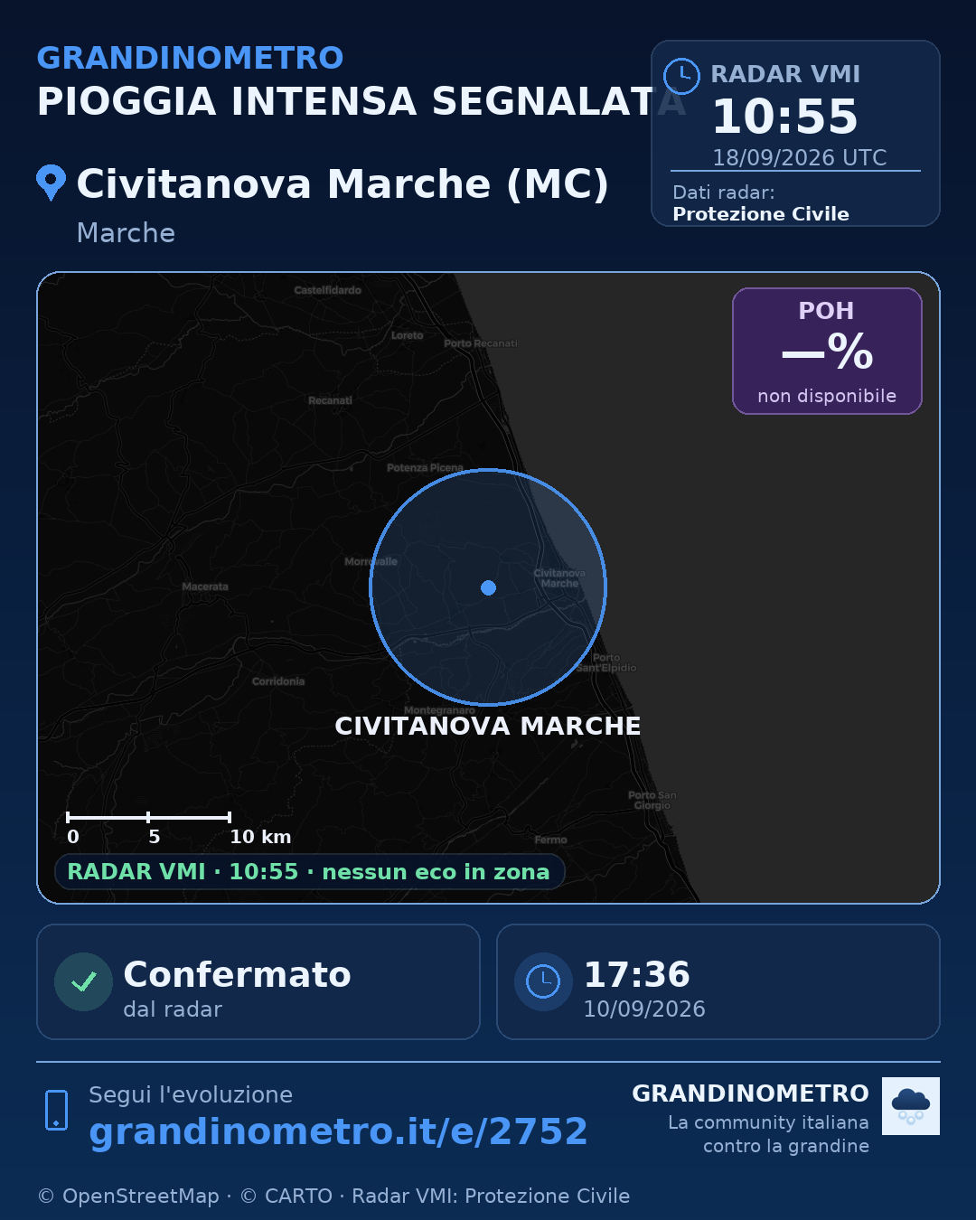 Mappa dell'evento: pioggia intensa a Civitanova Marche (MC)
