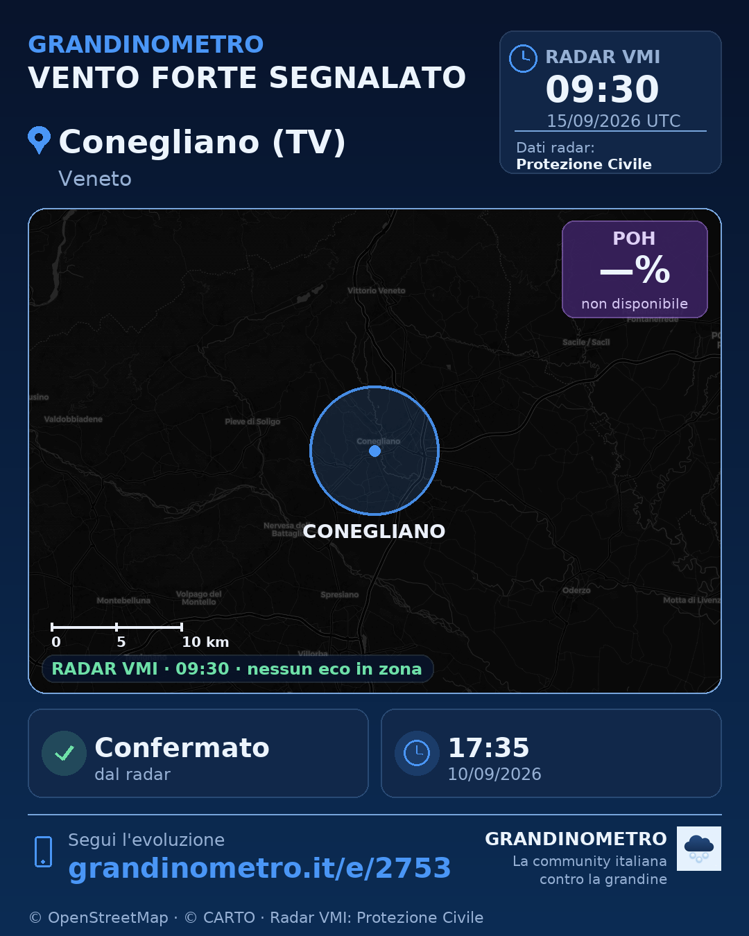 Mappa dell'evento: vento forte a Conegliano (TV)