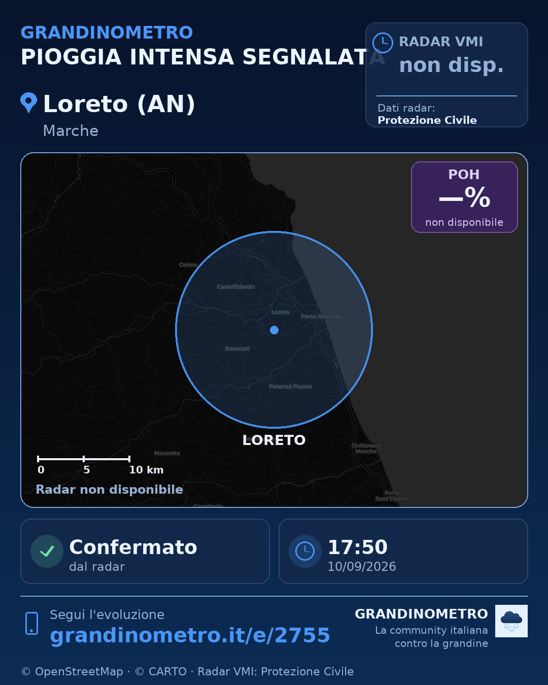Mappa dell'evento: pioggia intensa a Loreto (AN)